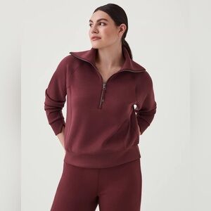 NWT SPANX Air Essentials Half Zip Maroon Spice Red Women’s XL